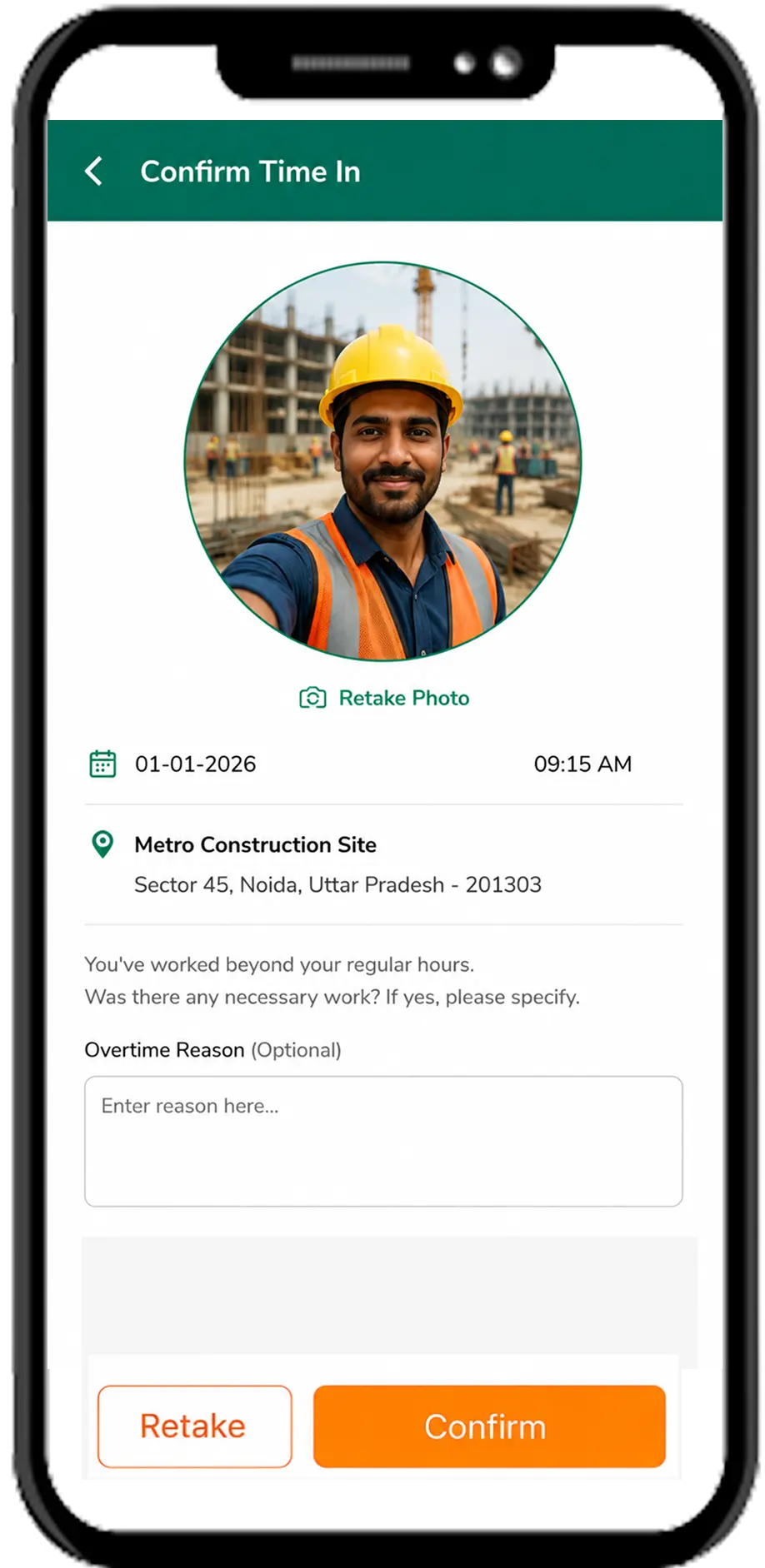 Construction Workers attendance screen